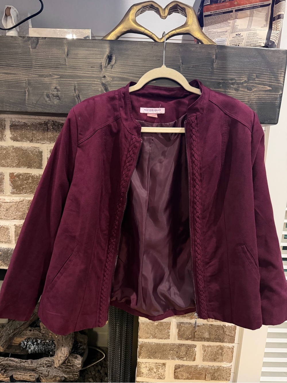 Allison Daley Burgundy Braided-Trim Bomber Jacket